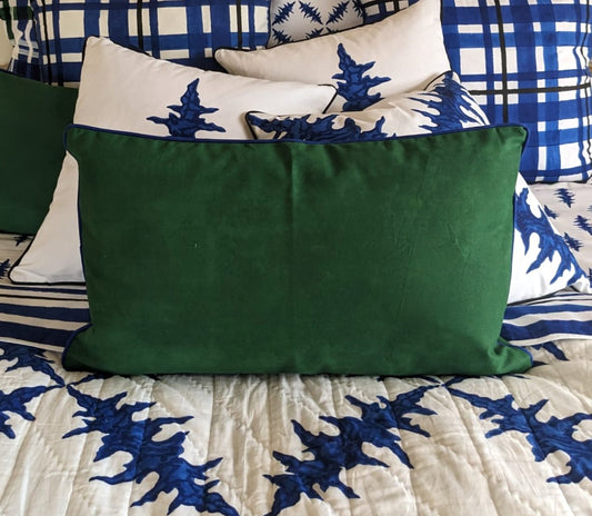canvas cushion, solid block printed green 35 cm x 60 cm