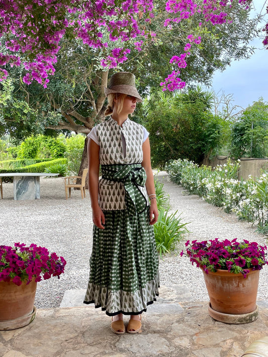 4-alice signature skirt, moss-white check