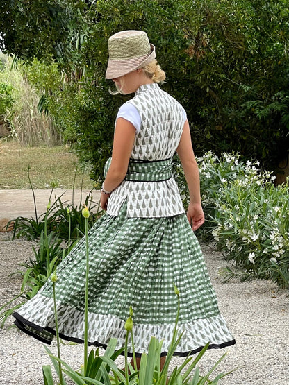 4-alice signature skirt, moss-white check