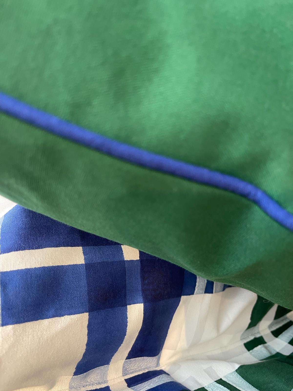 canvas cushion, solid block printed green 35 cm x 60 cm