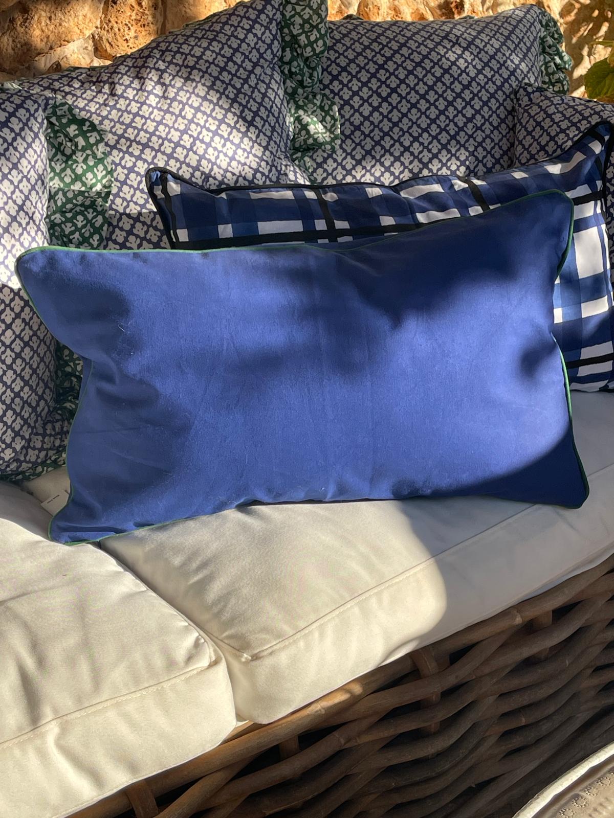 canvas cushion, solid block printed blue 35 cm x 60 cm