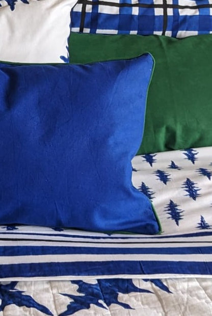 canvas cushion, solid block printed blue 35 cm x 60 cm