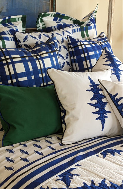 canvas cushion, solid block printed green 35 cm x 60 cm